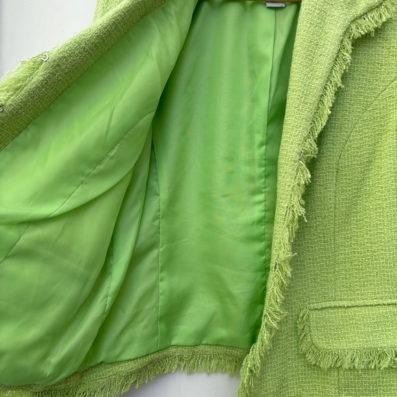 Sag Harbor Lined Blazer Jacket Bright Green Fringe Acrylic Women’s Size 12 - Picture 10 of 13